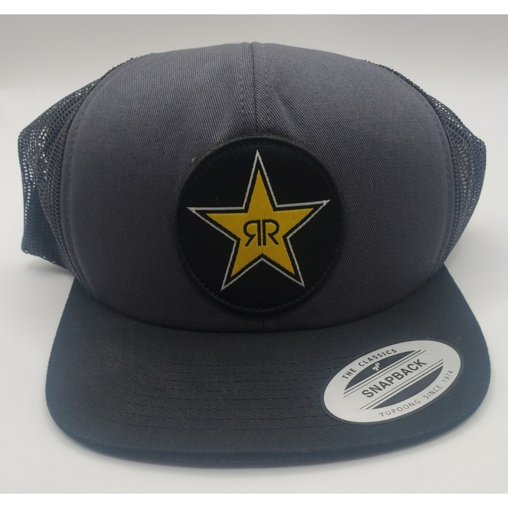 Rockstar‎ Energy Drink Adult Black Star Patch Snapback Hat Cap Trucker Mesh